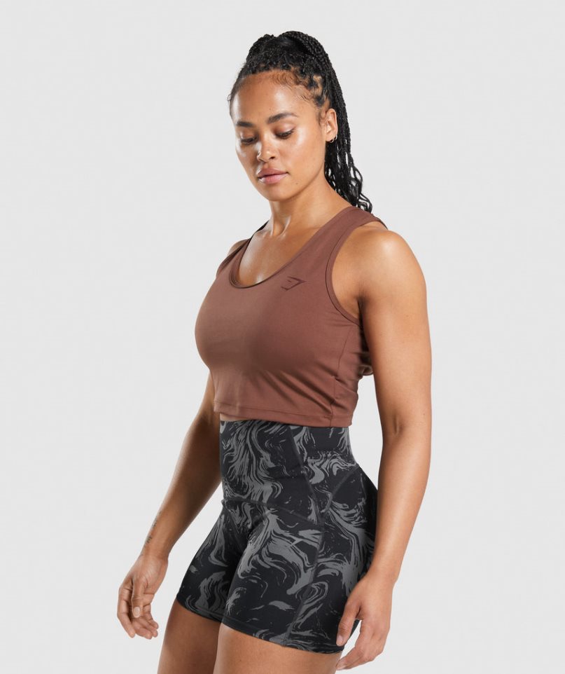 Women's Gymshark GS Power Open Back Cropped Tanks Brown | CA 7A8563